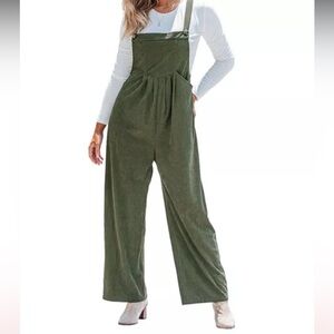 Cupshe Corduroy Green Wide Leg Overalls